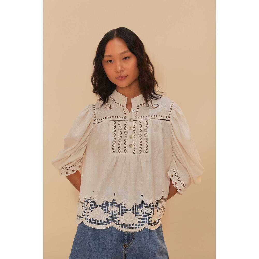 Off-White Romantic Richelieu LENZING™ ECOVERO™ Euroflax™ Blouse